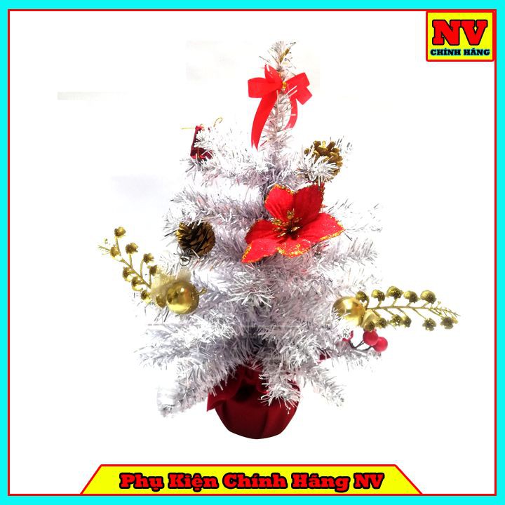 Cây Thông Noel Để Bàn 40Cm Màu Trắng Đế Nhựa Bọc Vải Đỏ