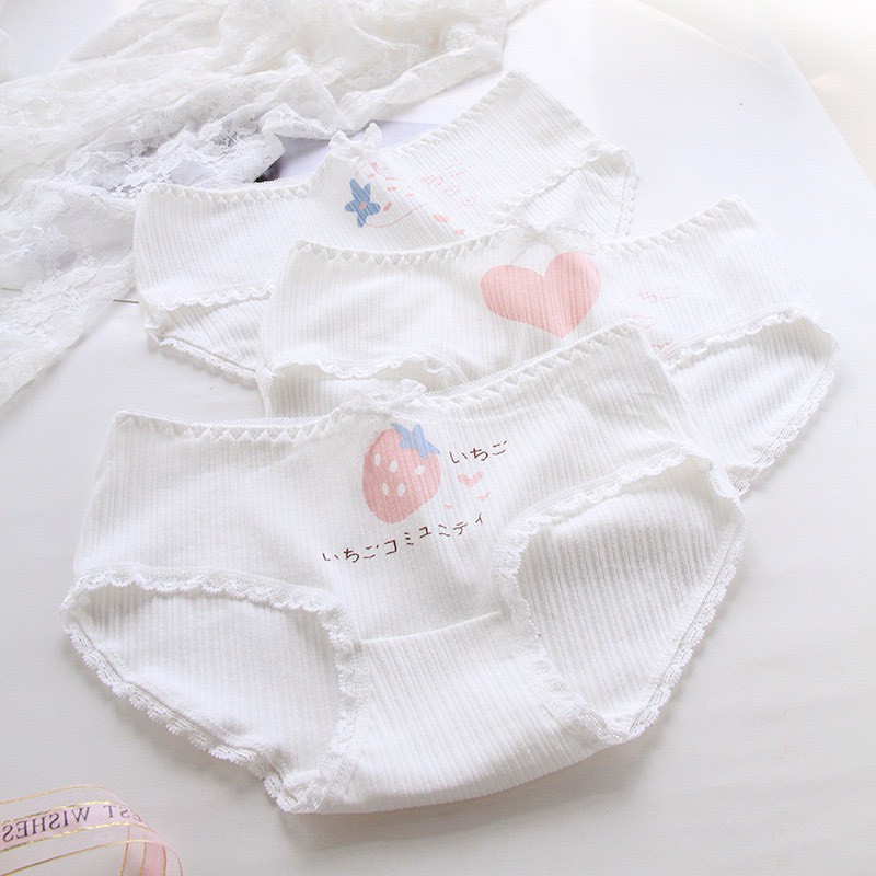 Quần Lót Nữ Cotton tông trắng gân họa tiết hồng mỏng mát ôm dáng mã 0749