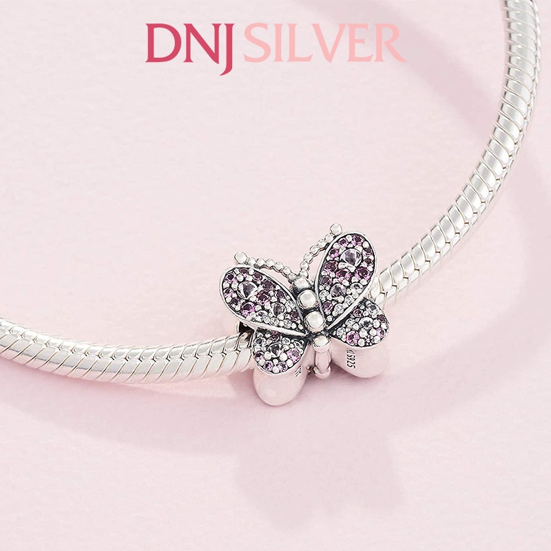Charm bạc 925 cao cấp, hàng chuẩn bạc - Charm Pink Pavé Butterfly thích hợp để mix vòng tay charm - DN290