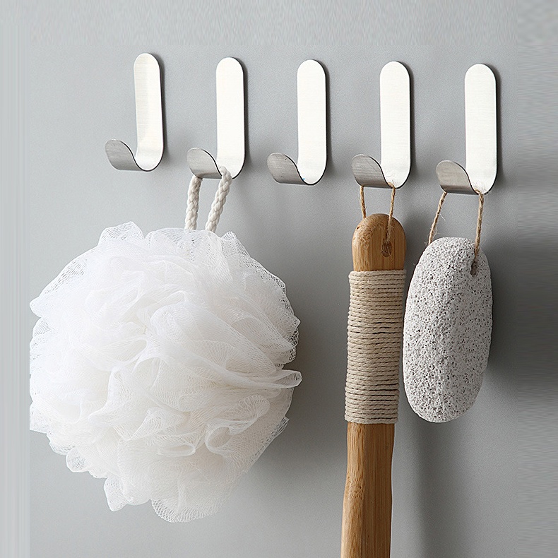 Set 5 Móc Chữ J Bằng Thép Không Gỉ Đa Năng Dán Tường Siêu Chắc