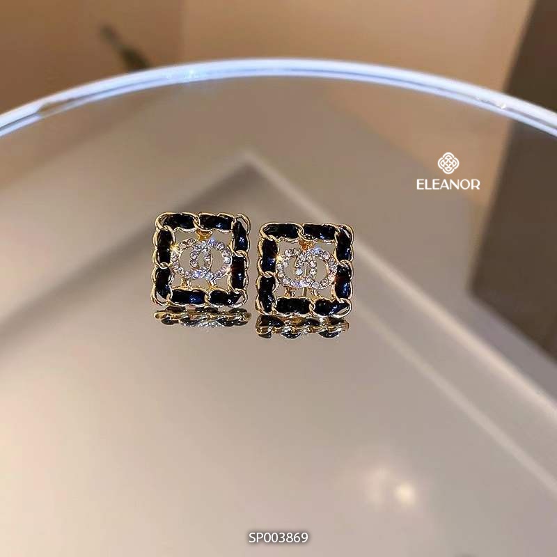 Bông tai nữ đính đá Eleanor Accessories viền vuông đen phụ kiện trang sức thanh lịch