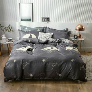 Bộ chăn ga gối cotton poly cá heo xám