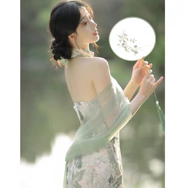 Đầm Sườn Xám Cách Tân Dáng Dài Hở Vai Thời Trang Mùa Hè Cho Nữ