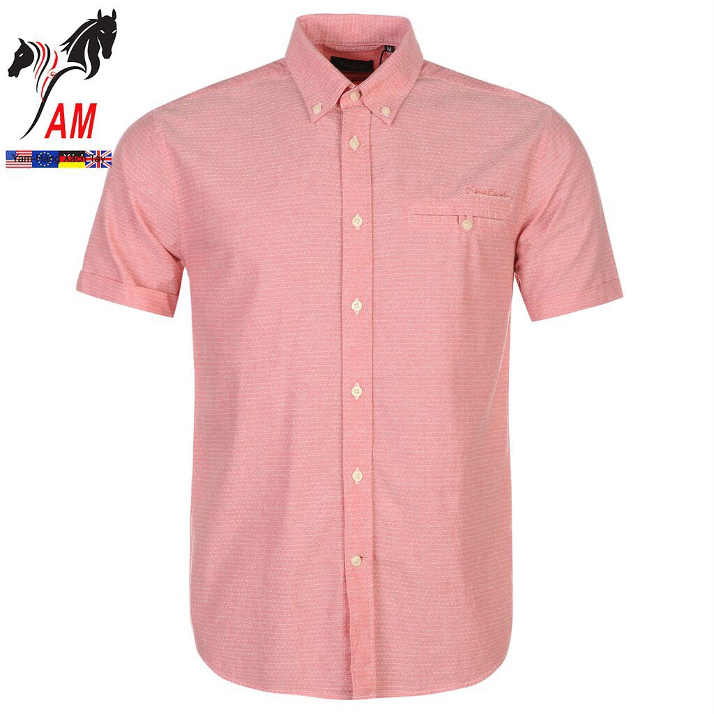 [100% Cotton - Sale] Áo Sơ mi Nam Pierre Cardin Dobby Short Sleeve Shirt (Coral - Size EU - UK)