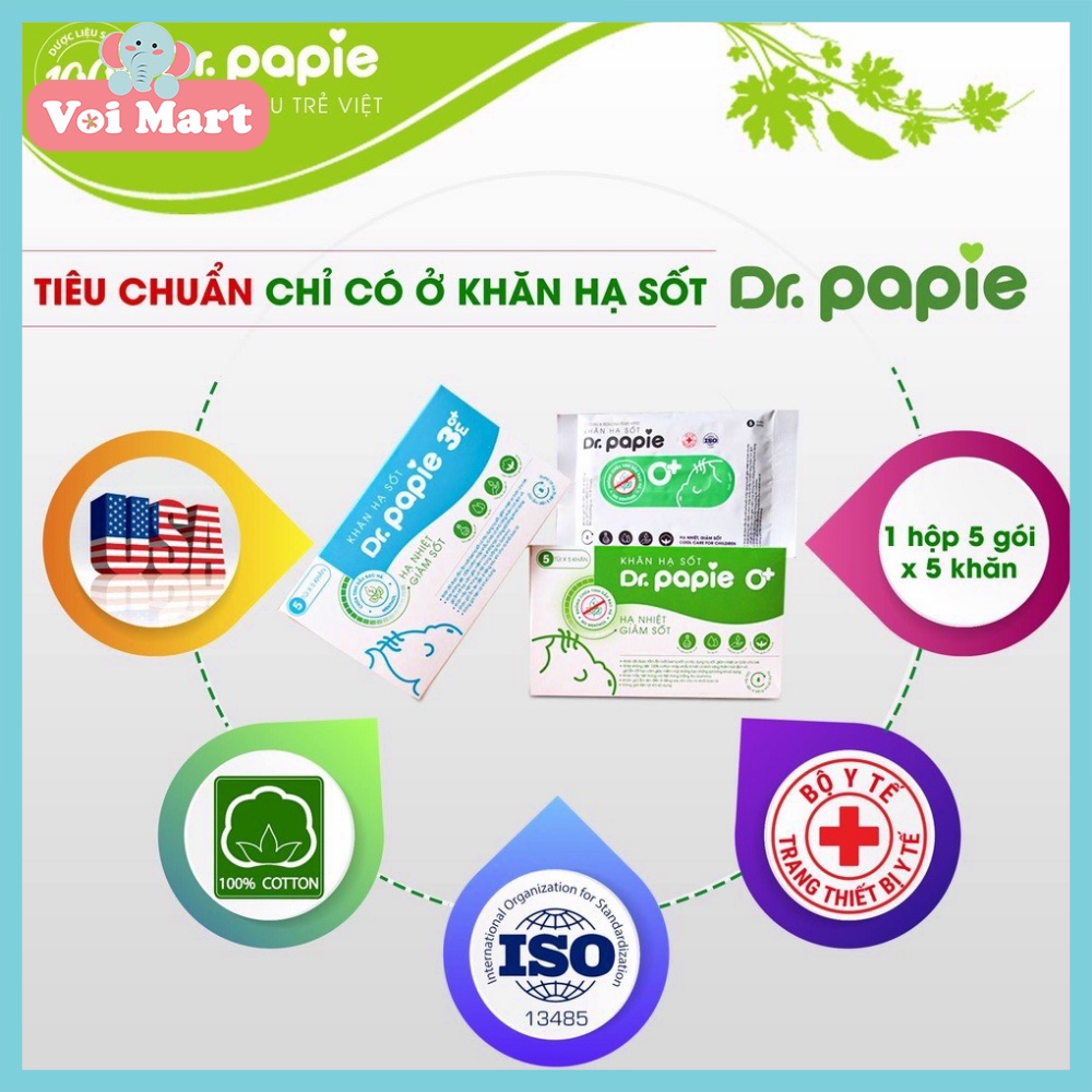 Khăn Lau Hạ Sốt 0+ Dr Papie Cho Bé Hạ Nhiệt Giảm Sốt Ngăn Ngừa Co Giật Hộp 25 Chiếc Chính Hãng