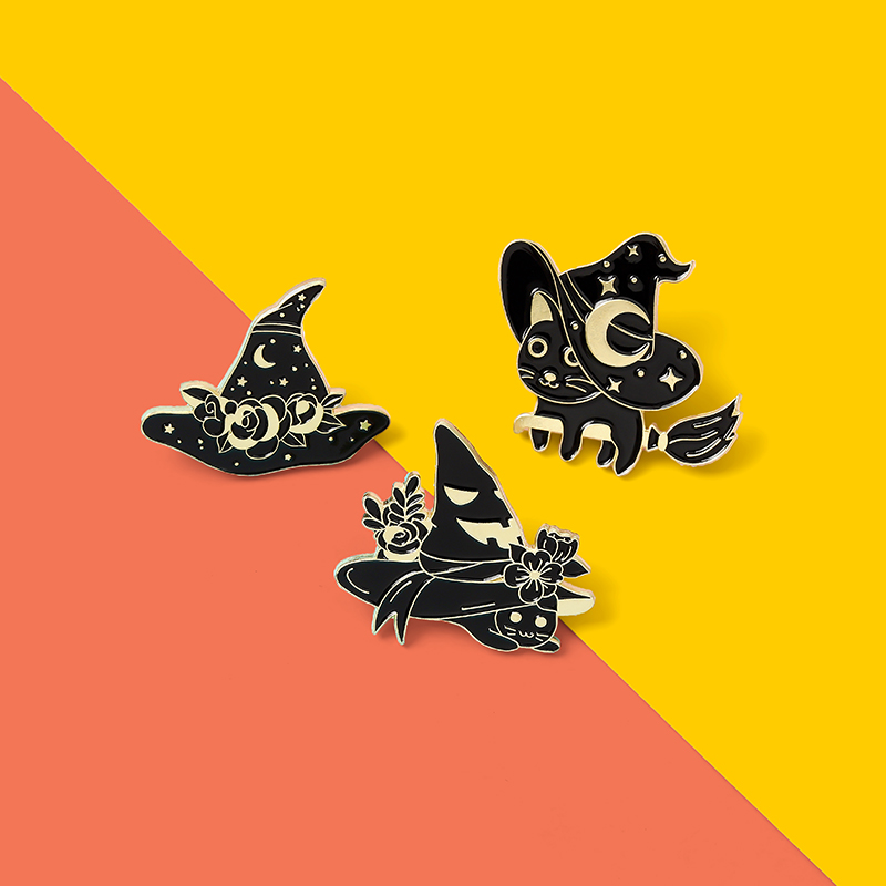 Ghim cài áo QIHE JEWELRY QIHE JEWELRY họa tiết mèo phù thủy phong cách gothic đáng yêu