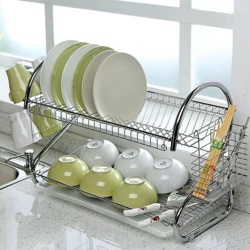 Kệ giá úp bát đĩa 2 tầng tiện ích. Có khay hứng nước. Chất liệu INOX cao cấp. Đầy đủ phụ kiện lắp dáp dễ dàng