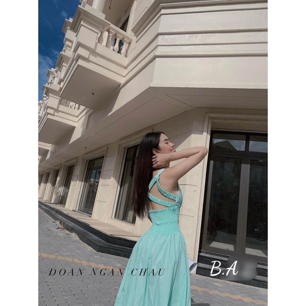 Đầm dáng dài phối dây lưng nhún eo