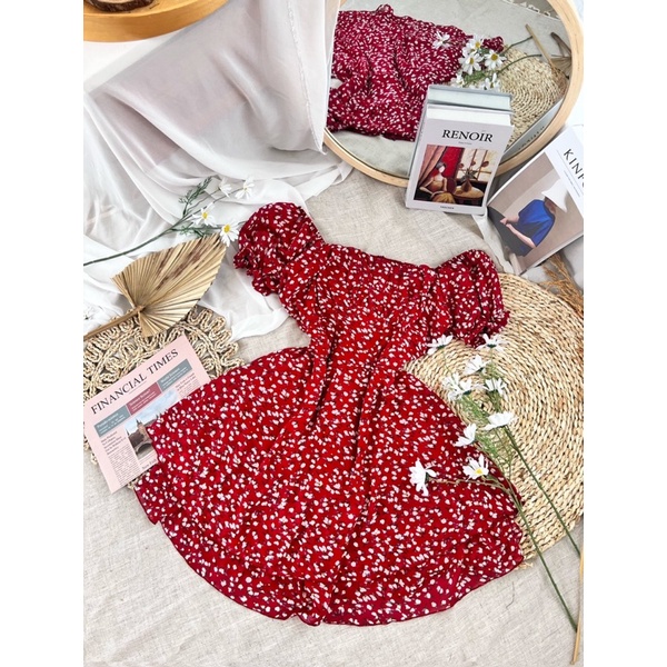JUMPSUIT HOA ĐỎ THẮT NƠ LƯNG