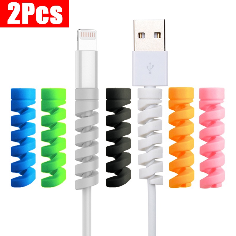 Set 2 Dây Lò Xo Bọc Bảo Vệ Đầu Dây Cáp Màu Sắc Dễ Thương