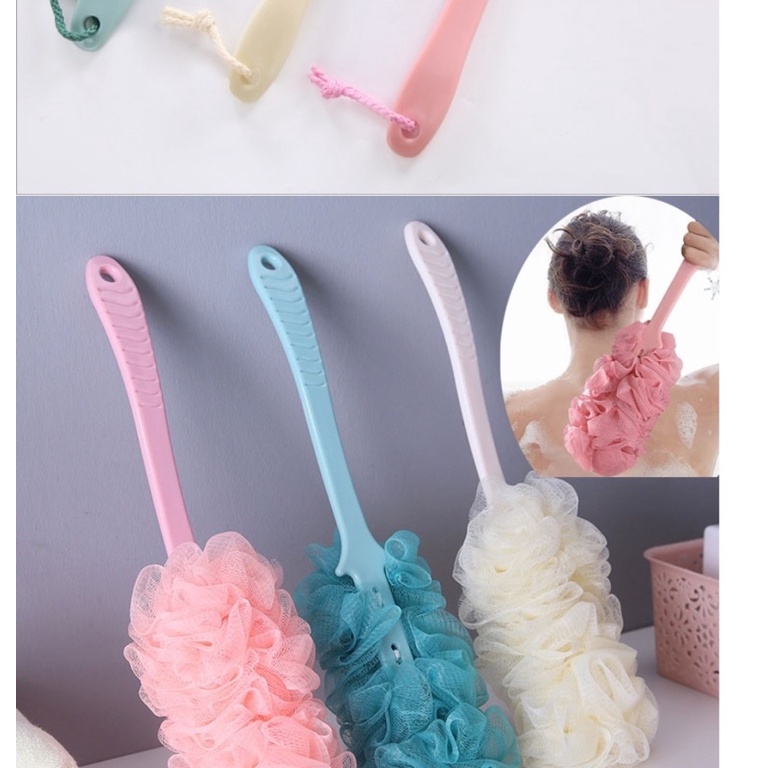 Cây cọ lưng bông tắm cán dài tạo bọt siêu sạch