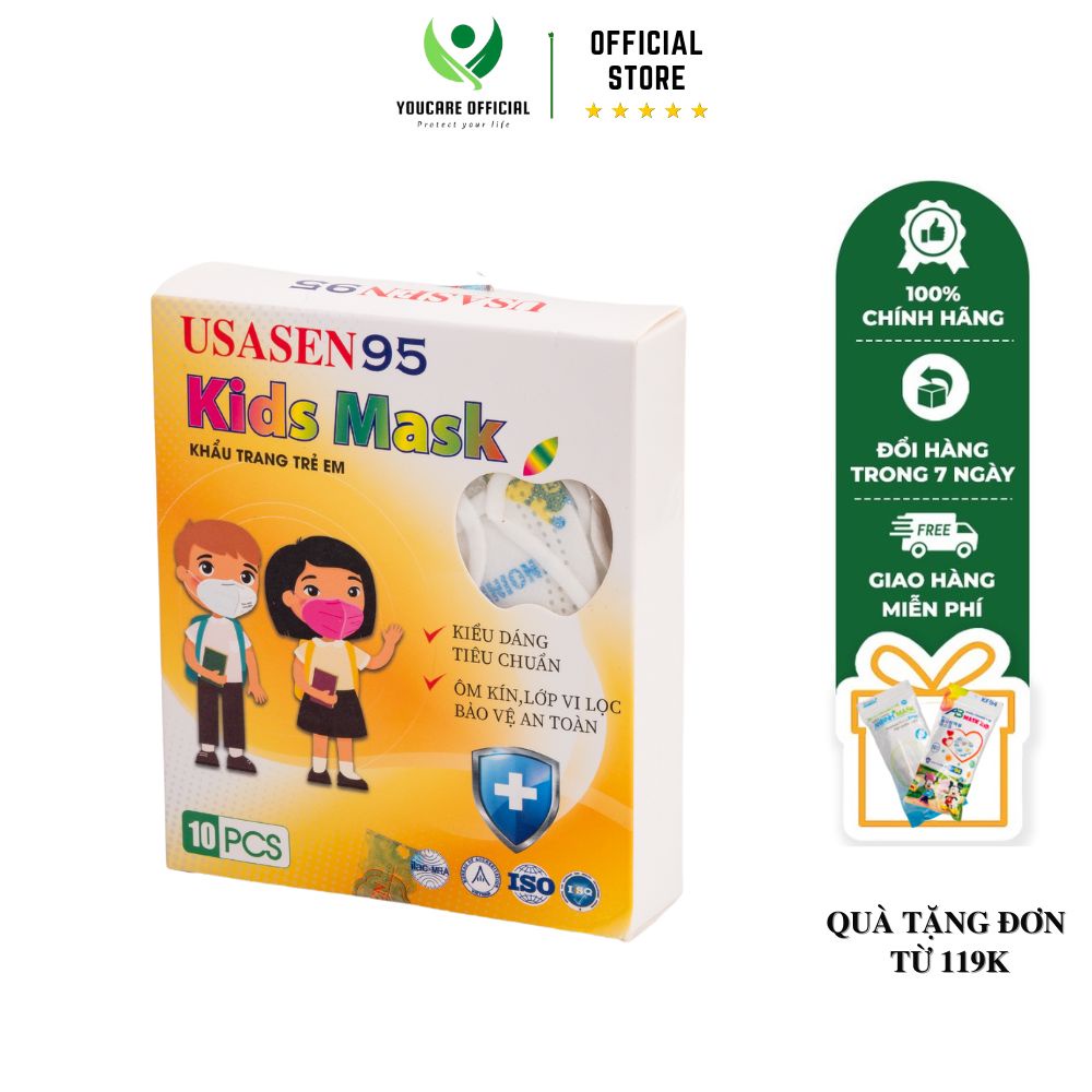 Sỉ thùng 100 hộp khẩu trang trẻ em Usasen 95 kids mask thiết kế 5 lớp vải không dệt dành cho bé - 10 cái/hộp