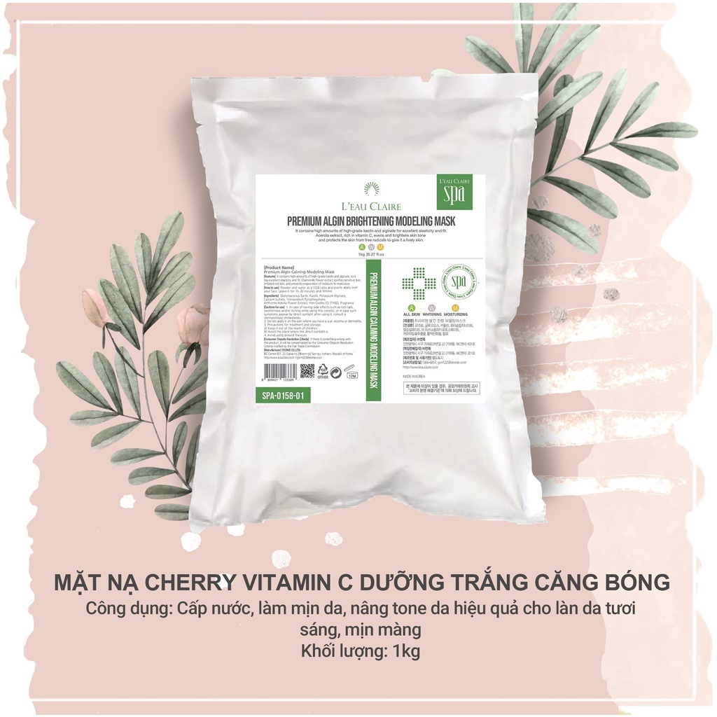 Mặt Nạ Vitamin C L'eau Claire Premium Algin Brightening Modeling Cung Cấp Dưỡng Chất Giúp Da Trắng Sáng Hồng Hào 1kg