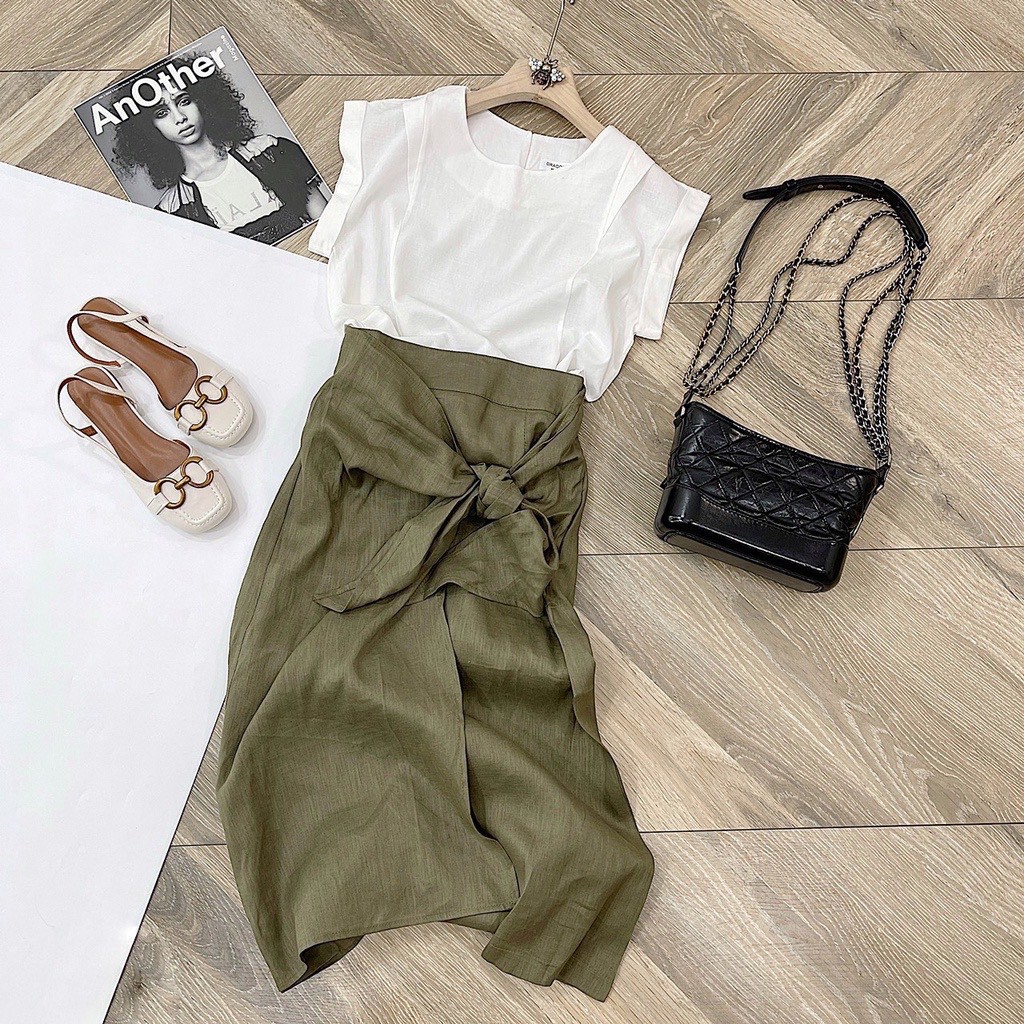 Set Váy Xoắn Eo Hàn Mix Áo Phông Tay Dơi Phong Cách | BigBuy360 - bigbuy360.vn