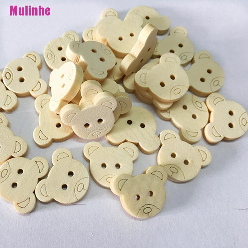 Set 20 Nút Gỗ 2 Lỗ Hình Gấu Teddy Dành Cho Trẻ Em