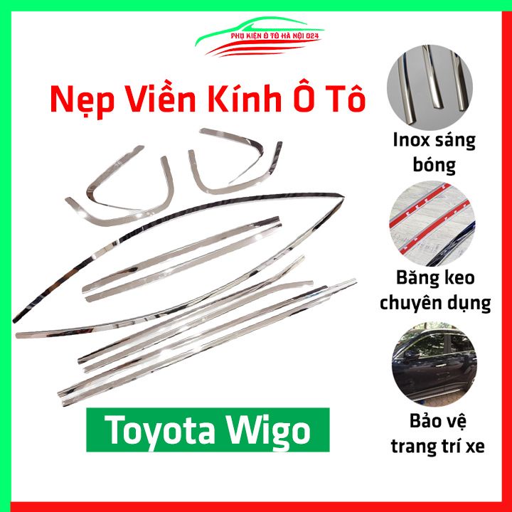 Bộ nẹp viền chân kính cong kính Wigo Inox sáng bóng chuẩn form xe