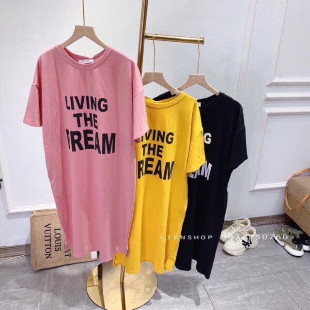 Đầm Nữ Dáng Suông form rộng in chữ Living The Dream (có quà tặng) -KHO HÀNG CHUYÊN ĐỒ SỈ