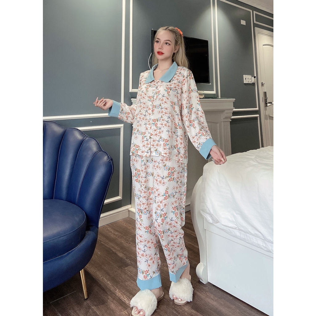 Đồ Bộ Mặc Nhà VAYO, Đồ Ngủ Lụa Dài Tay MANGO Cao Cấp Quần Dài Có Túi Đẹp Thời Trang Size M L Dưới 70kg | BigBuy360 - bigbuy360.vn