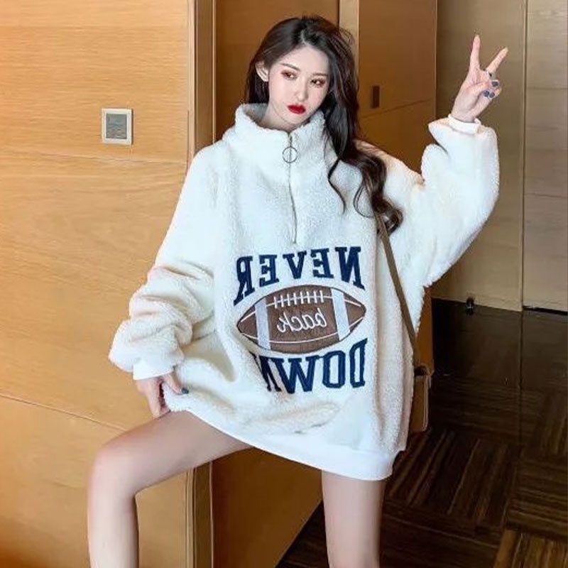 Áo sweater Lông Cừu Dày Dặn Dáng Rộng Phong Cách Thời Trang Hàn Quốc Cho Nữ