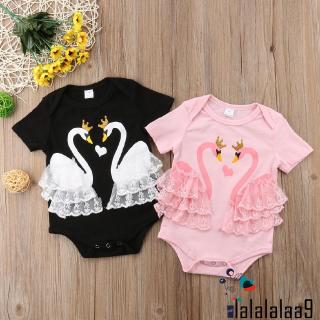 ♔BTY♔Cute Newborn Baby Girls Swan Romper T-shirt Lace Outfits Clothes Summer 0-18M