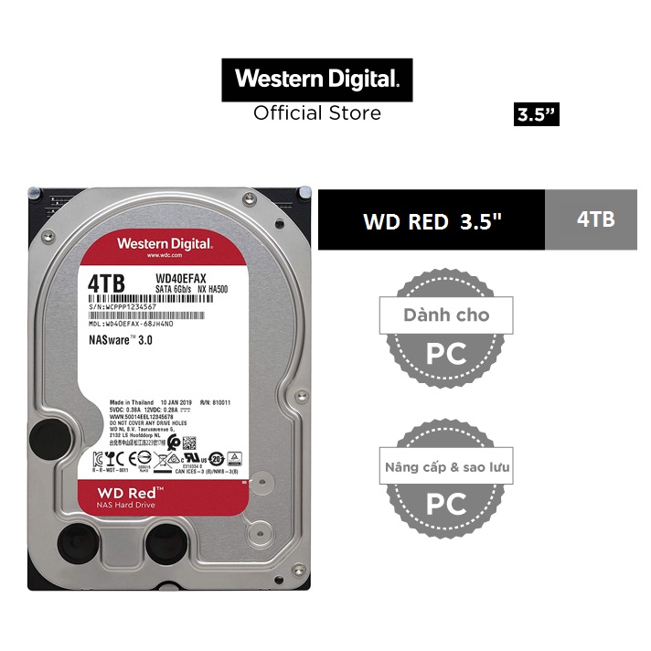 Cứng gắn trong DESKTOP WD Red 4TB (WD40EFAX)