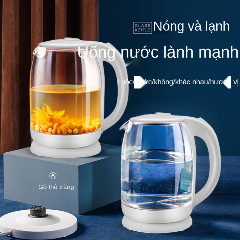 Ấm siêu tốc thủy tinh chịu nhiệt bán cầu cách thực phẩm thiết bị gia dụng bằng thép không gỉ đun nước và trà có