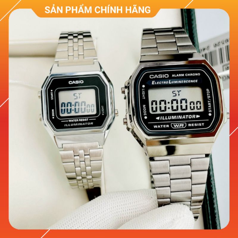 Đồng hồ đôi nam nữ dây thép chính hãng Casio A168 LA680 SILVER