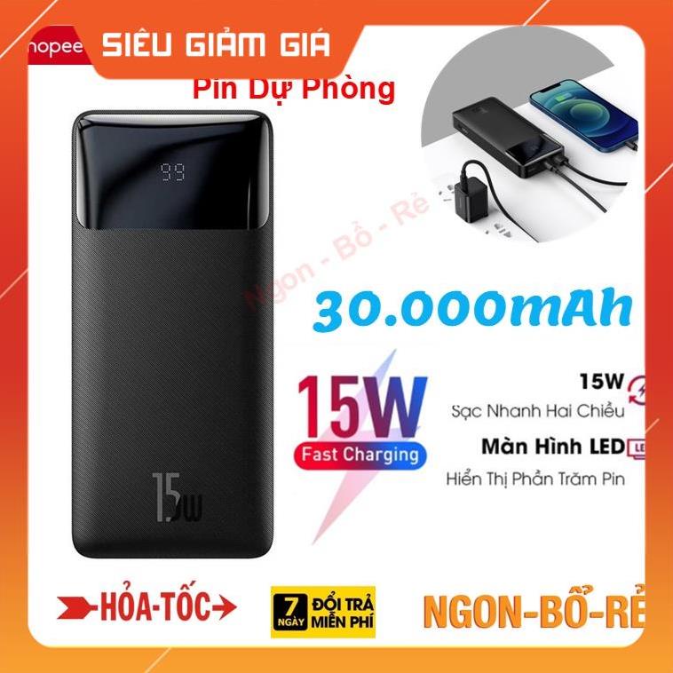Pin sạc dự phòng 15W 30000mAh Chính Hãng Baseus Bipow Power Bank 2 Cổng sạc nhanh Cho Iphone , Samssung ,OPPO , Xiaomi