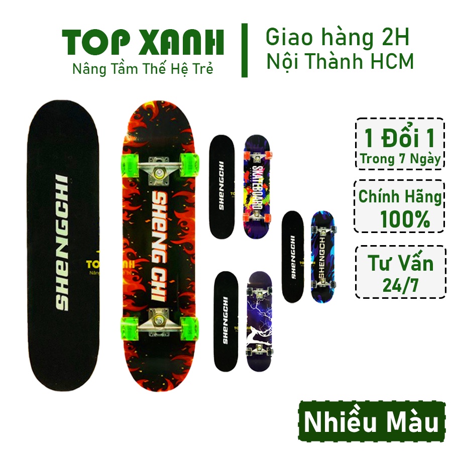 Ván trượt thể thao, Ván Trượt Skateboard gỗ người lớn 80cm in hoa văn đẹp mắt hợp kim nhôm, tải trọng 80kg (code : 528)