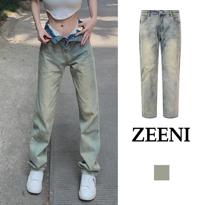 Quần jean nữ SELVZE lưng cao ống đứng phong cách retro Mỹ