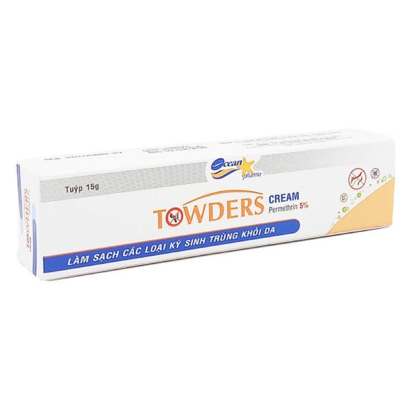 Kem bôi ghẻ Towders cream Permethrin 5% làm sạch các loại ký sinh trùng trên da tuýp 15g