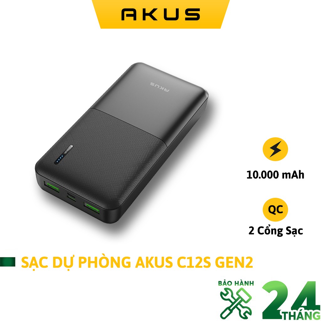 Sạc dự phòng 12000 mAh - B12 Hàng chính hãng - Bảo hành 12 tháng - Akus