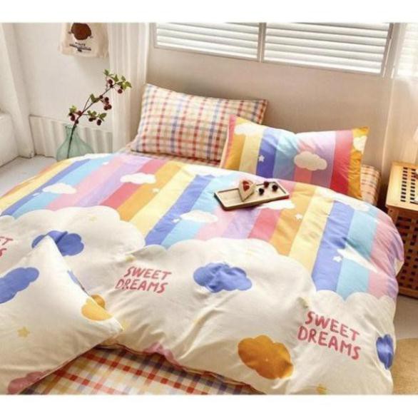 [SALE SỐC]Bộ chăn ga phong cách Hàn Quốc - Drap giường cotton poly nhập khẩu họa tiết cầu vồng_Hàng không bao gồm ruột