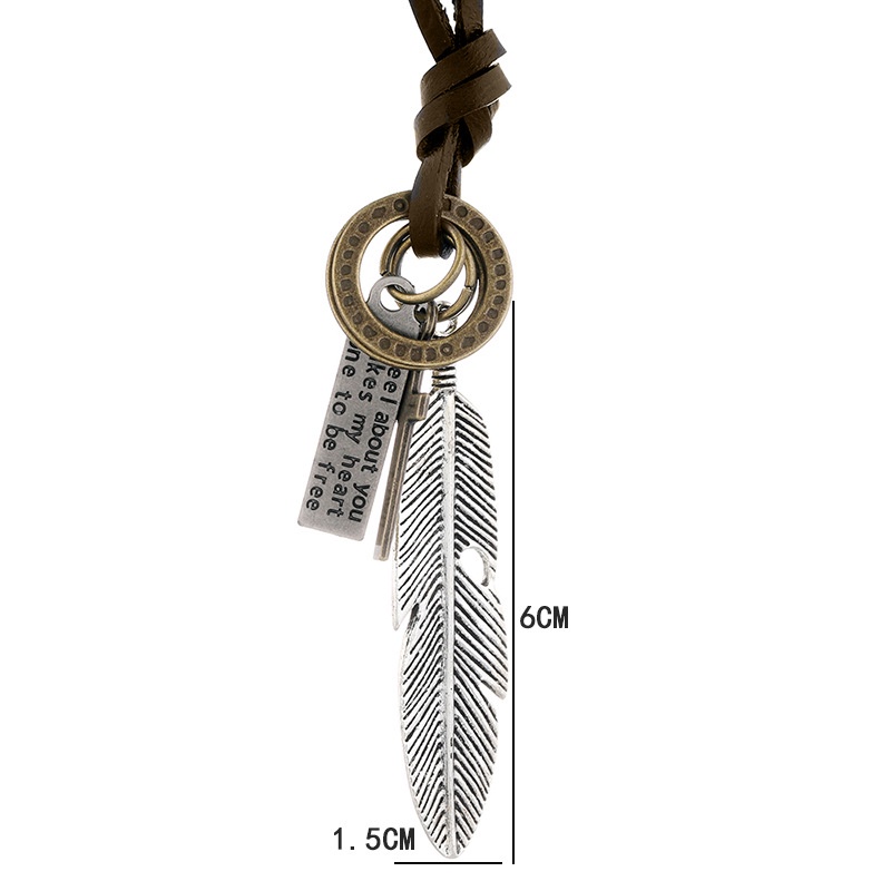 Vòng cổ Dài Bằng Da Bò Mặt Lông Vũ Thiết Kế Đơn Giản Sáng Tạo Thời Trang Cho Nam