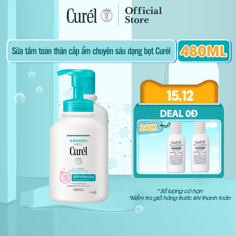 [Freeship] Sữa tắm toàn thân cấp ẩm chuyên sâu dạng bọt Curel 480ml