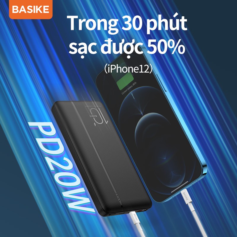 Sạc Dự Phòng BASIKE PT108D 10000mAh PD22.5W 2 Cổng USB Cho iPhone Huawei Samsung Xiaomi Oppo Vivo Realme