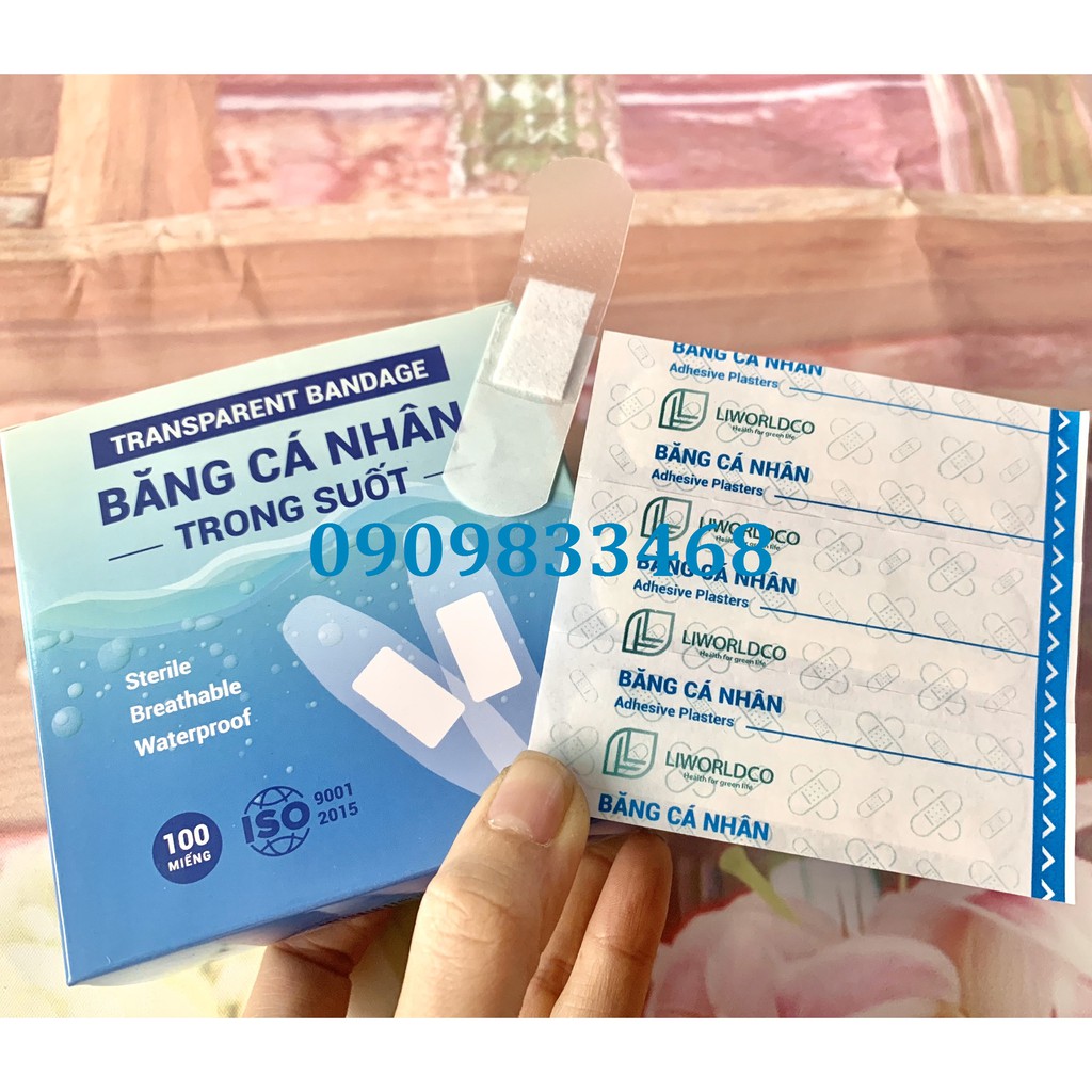 Băng cá nhân Trong Suốt chăm sóc vết thương hộp 100 cái