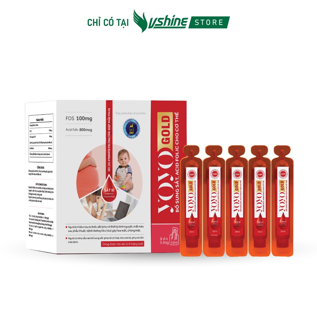 Bổ Máu Yoyo Gold + Vshine - Bổ Sung Sắt, Acid Folic Cho Cơ Thể, Hỗ Trợ Quá Trình Tạo Hồng Cầu.