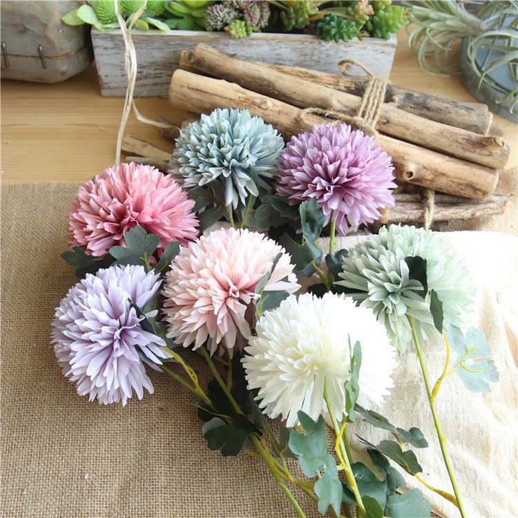 Hoa Bồ Công Anh Vải Lụa SIZE TO cành dài 56 cm cành CÓ LÁ - Hoa Gỉa Cao Cấp, bông cúc ping pong