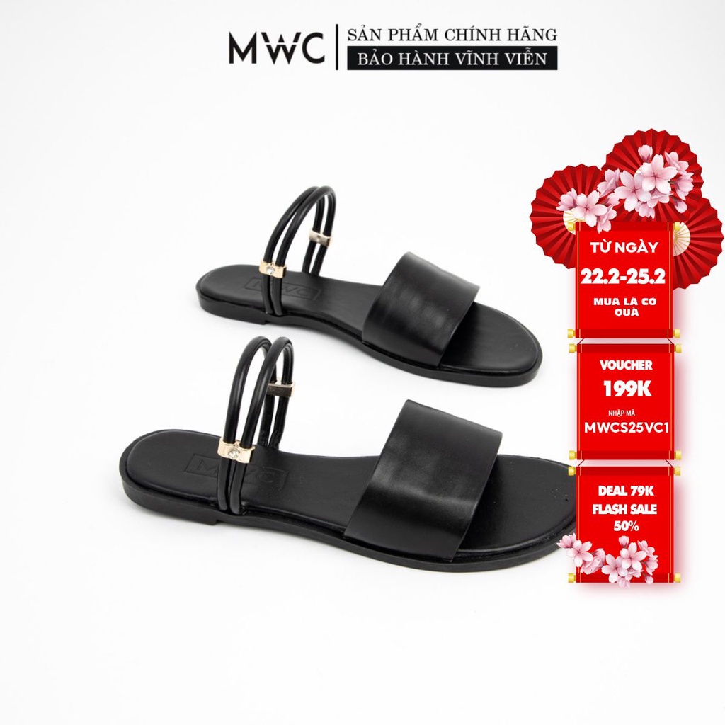 Giày Sandal Nữ MWC Đế Bệt Quai Ngang Bản To Basic Màu Đen Trắng NUSD- 2525