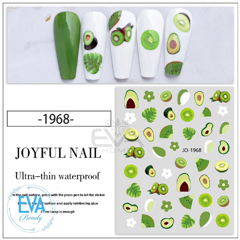 STICKER Decal Dán Móng Chống Nước Joyful Nails  Hoạ Tiết Tone Màu Lá Cây Trái Bơ Kiwi & Avocado Nail Art Sticker JO1968