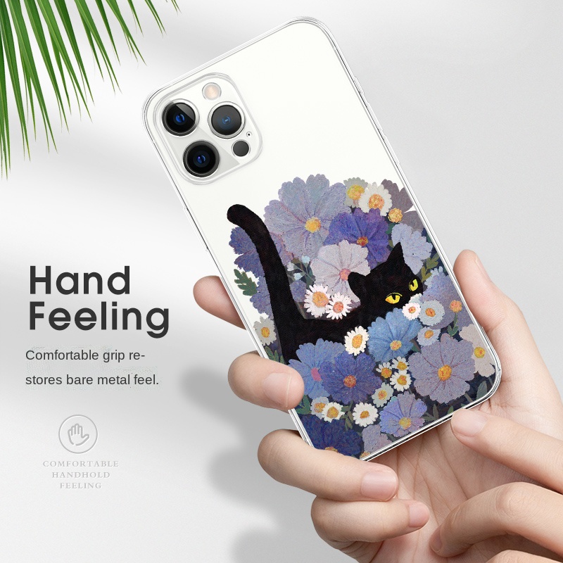 Ốp điện thoại in hình mèo và hoa chống sốc thích hợp cho iphone 11 6s 7 8 plus 12 mini x xs max xr 13 pro max