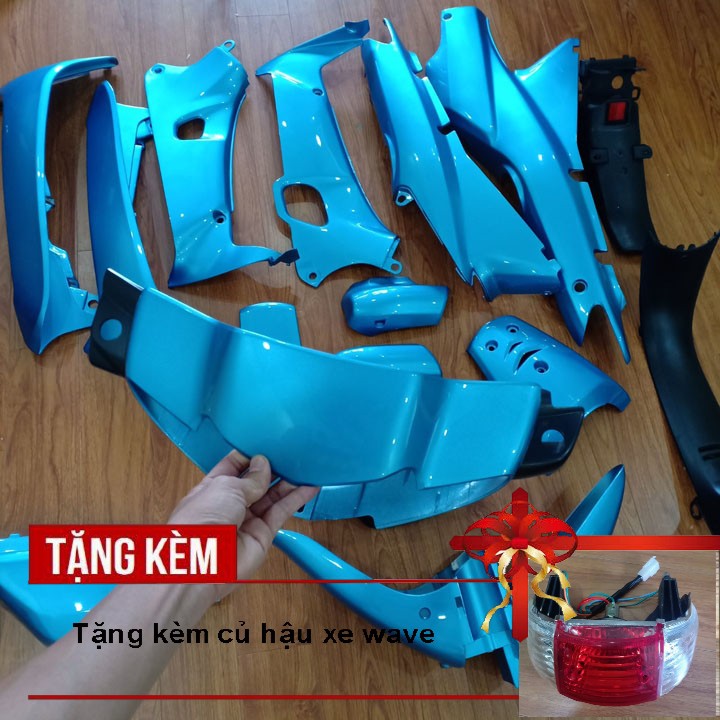 Dàn áo xe Wave alpha, Wave Zx, Wave 110 nhựa nguyên sinh ABS đời 2002 đến 2006 màu Xanh ngọc tặng kèm củ hậu xe máy