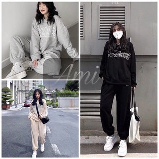 Set Nỉ Cosmos Unisex [FREESHIP] Bộ đồ Quần ống Boom Áo Dài Tay Hoodie Form Rộng Nam Nữ Ulzzang