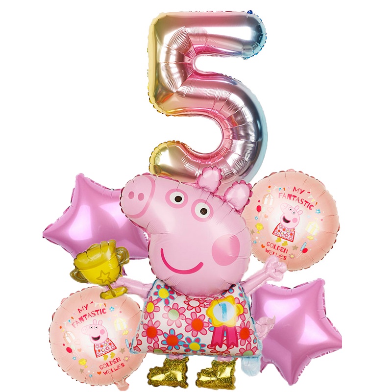 Set 6 Bong Bóng Hình Heo Peppa Bằng Màng Nhôm Trang Trí Tiệc Sinh Nhật Cho Bé