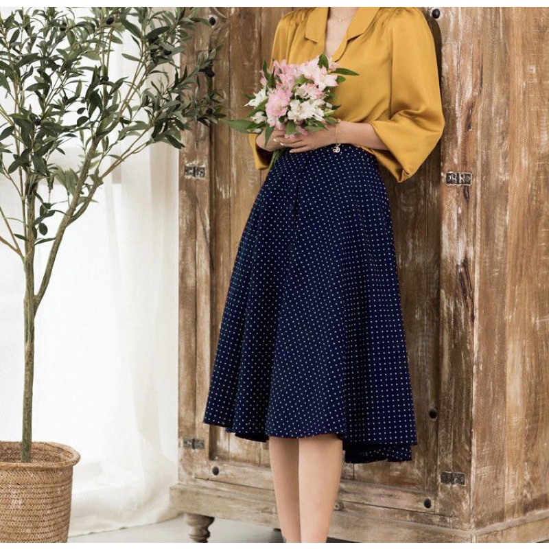 Chân váy G62 chấm bi chất lụa nhuyễn đẹp may màu sắc theo yêu cầu - GEM Fashion
