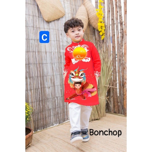 Chính Hãng BonKids size 10-45kg Áo dài cách tân bé trai vải lụa tuyết cao cấp