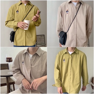 Áo sơ mi nam basic thêu hình - bear shirt.