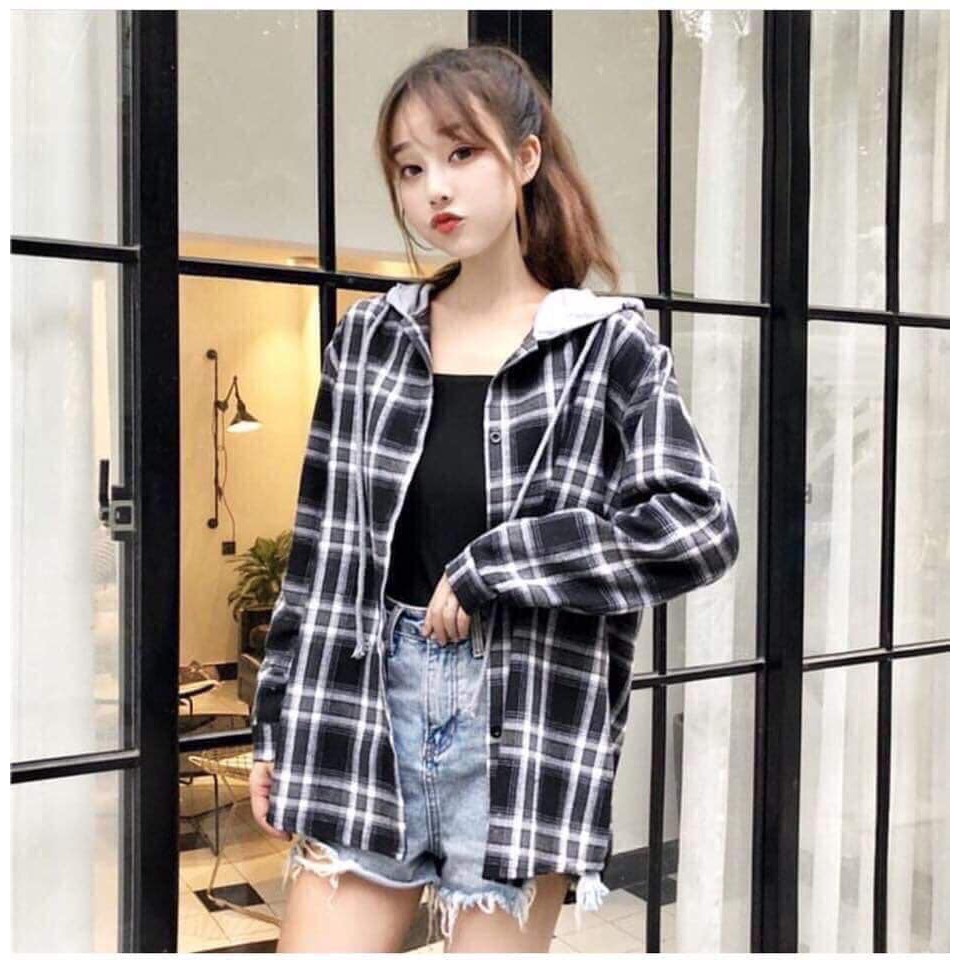 (ẢNH THẬT) ÁO KHOÁC SOMI KẺ KÈM MŨ CỰC CHẤT ,SIÊU CUTE