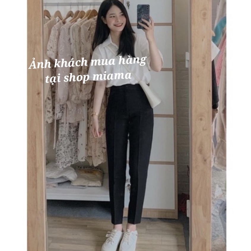 Quần tây nữ lưng cao đi học dáng dài màu đen xanh chất vải tuyết mưa dày dặn Quần baggy nữ cạp cao ông đứng mặc công sở